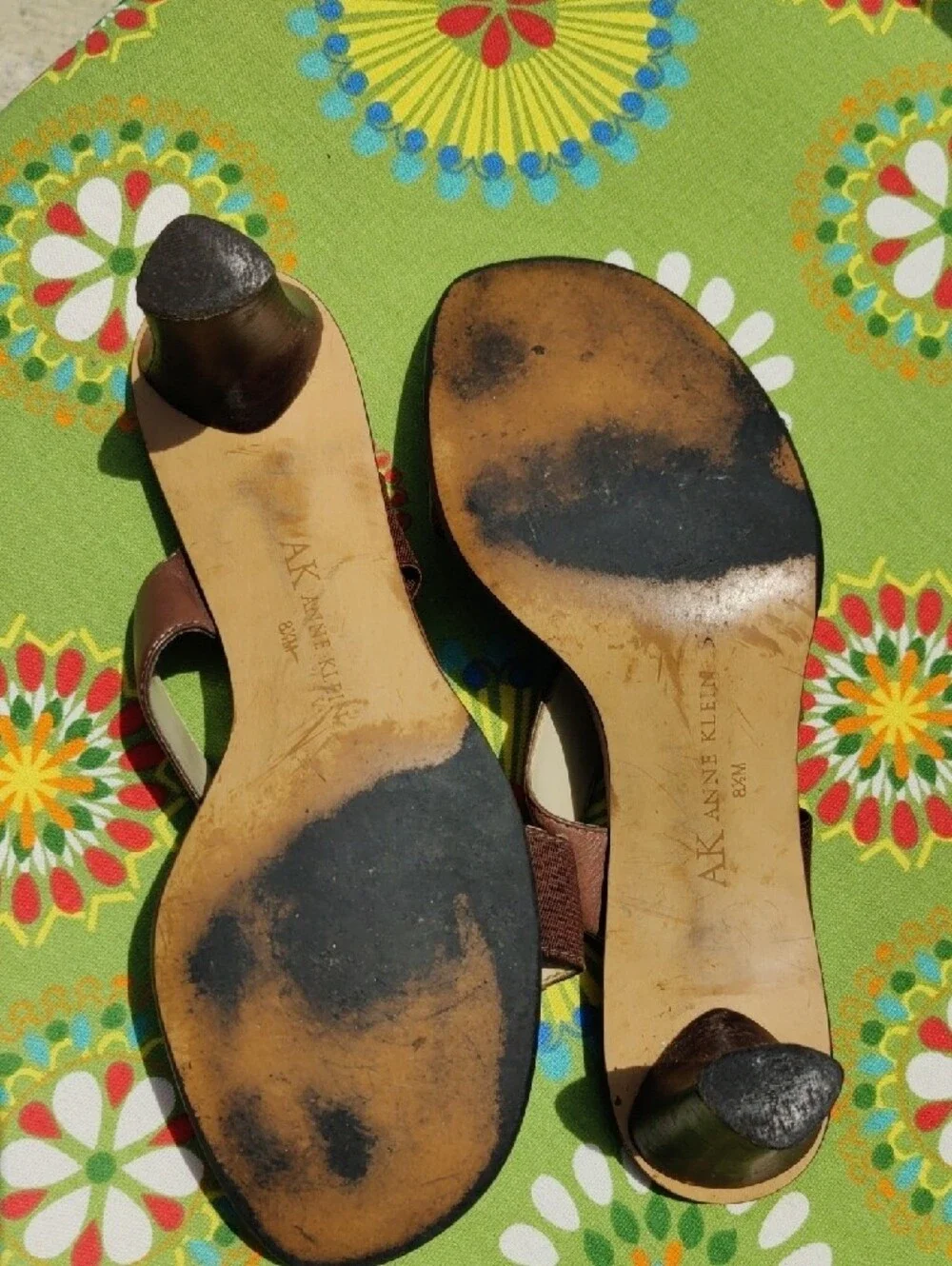 Anne Klein Brown Leather Slide Sandals with Buckle - Picture 6 of 6
